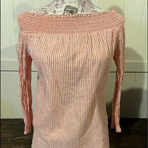 Michael Kors Women’s Off The Shoulder Top Blouse Striped Pink/White EUC Size SP